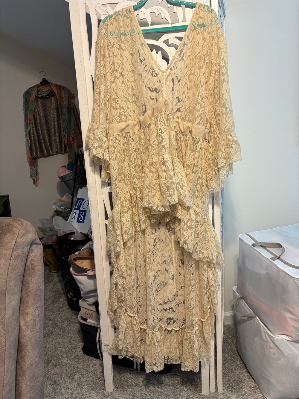 Gorgeous  Lace Tiered V-Neck Maxi Dress in Cream